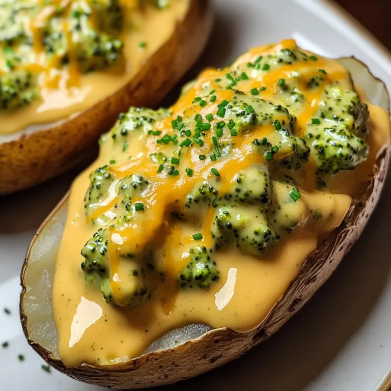 Cheesy Baked Potatoes with Broccoli Cheese Sauce