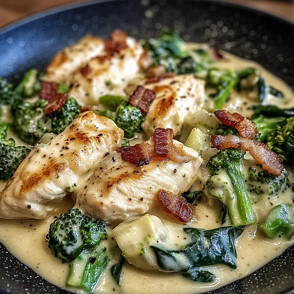 Creamy Chicken Alfredo with Spinach, Bacon, and Broccoli