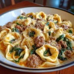 Creamy Tortellini Pasta with Beef, Spinach & Italian Sausage