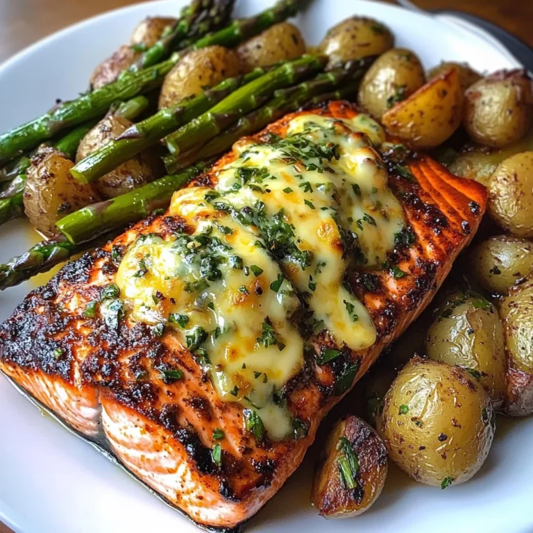 Spiced Salmon with Cheesy Asparagus & Garlic Herb Potatoes